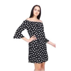 NWT City Streets Black White Polka Dots 3/4 Bell Sleeves Mini Dress